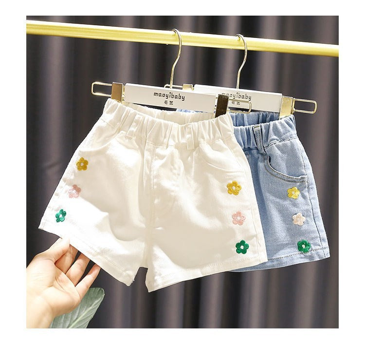 Girls' Denim Shorts Cotton Elastic Waist