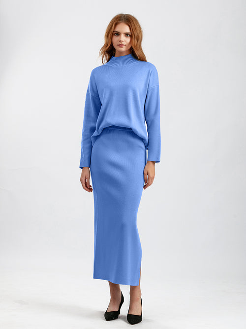 Two-piece set sweater top and long skirt