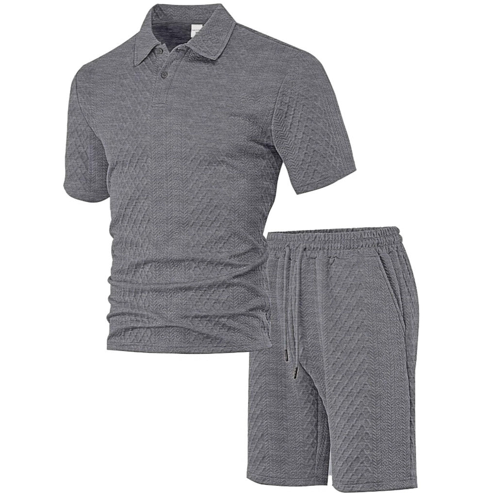 Jacquard fabric men's POLO shirt short-sleeved set