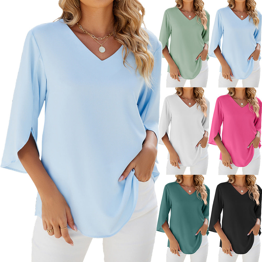 Women's V-Neck Loose Chiffon Shirt