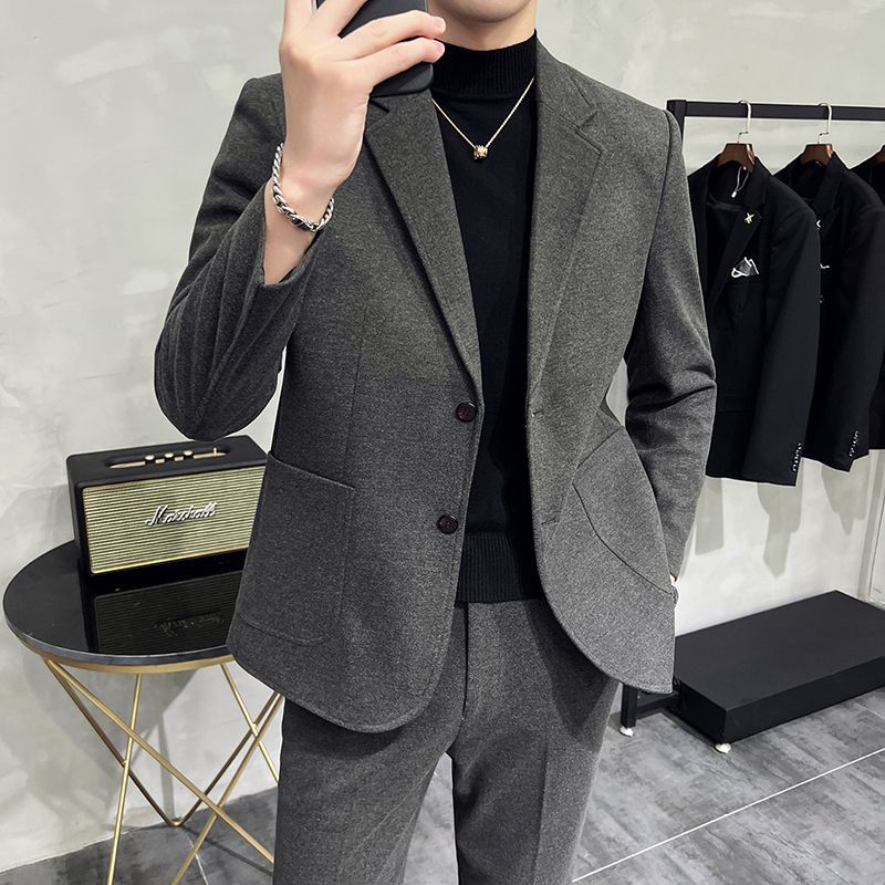 Men's Slim Fit Wool Blend Suit Two-Piece Set