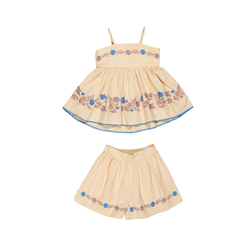 Girls' Summer Two-Piece Outfit with Floral Design
