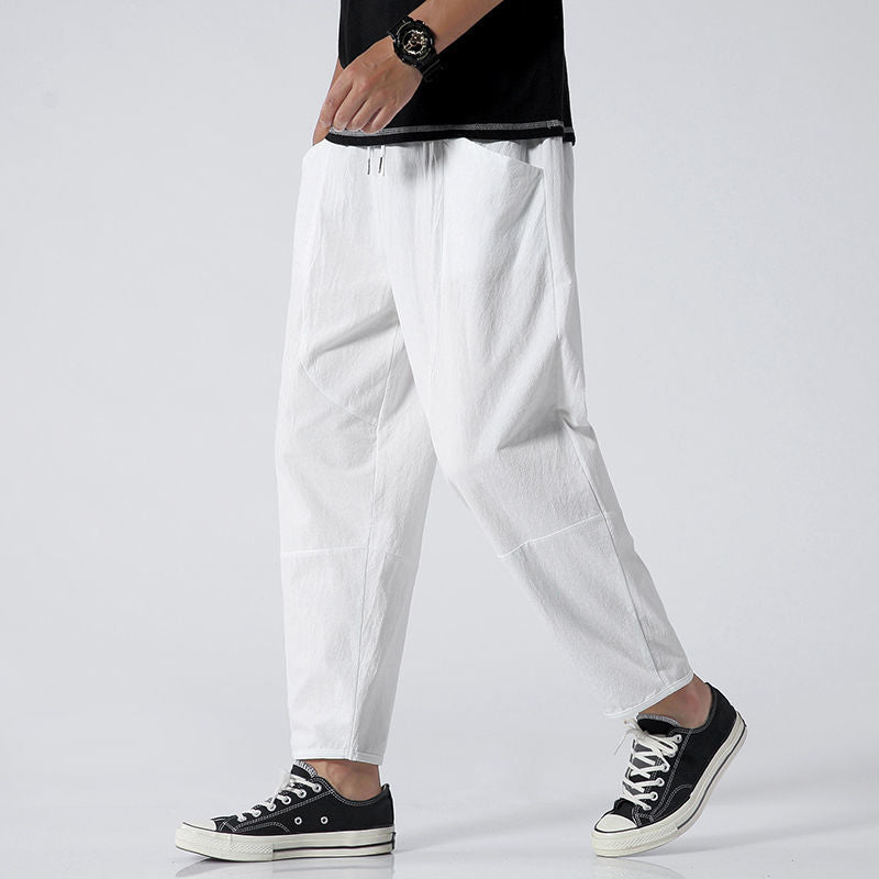 Men's Summer Cotton Linen Casual Cropped Pants