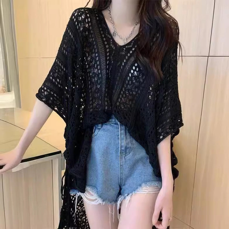 Women's Hollow Knit Sweater Sleeveless Pullover