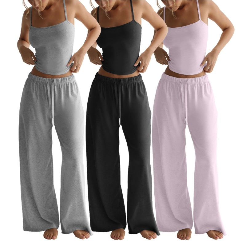 Women's Vest Crop Top and Wide-Leg Pants