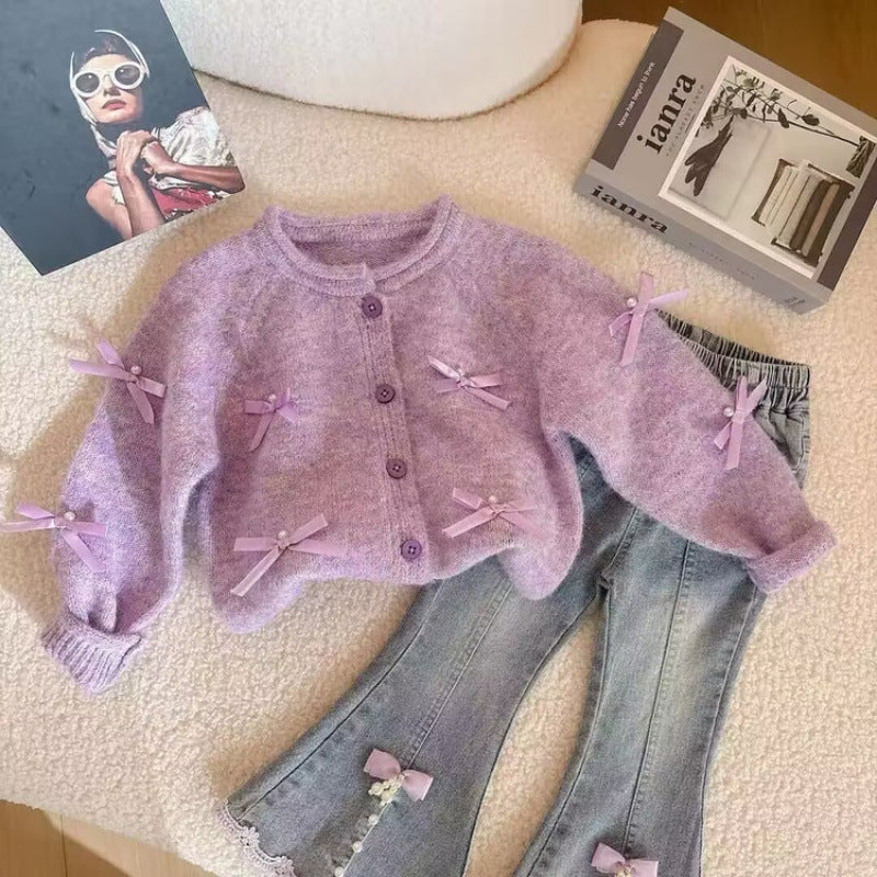 Girls' Letter Print Hooded Sweatshirt and Overalls Set