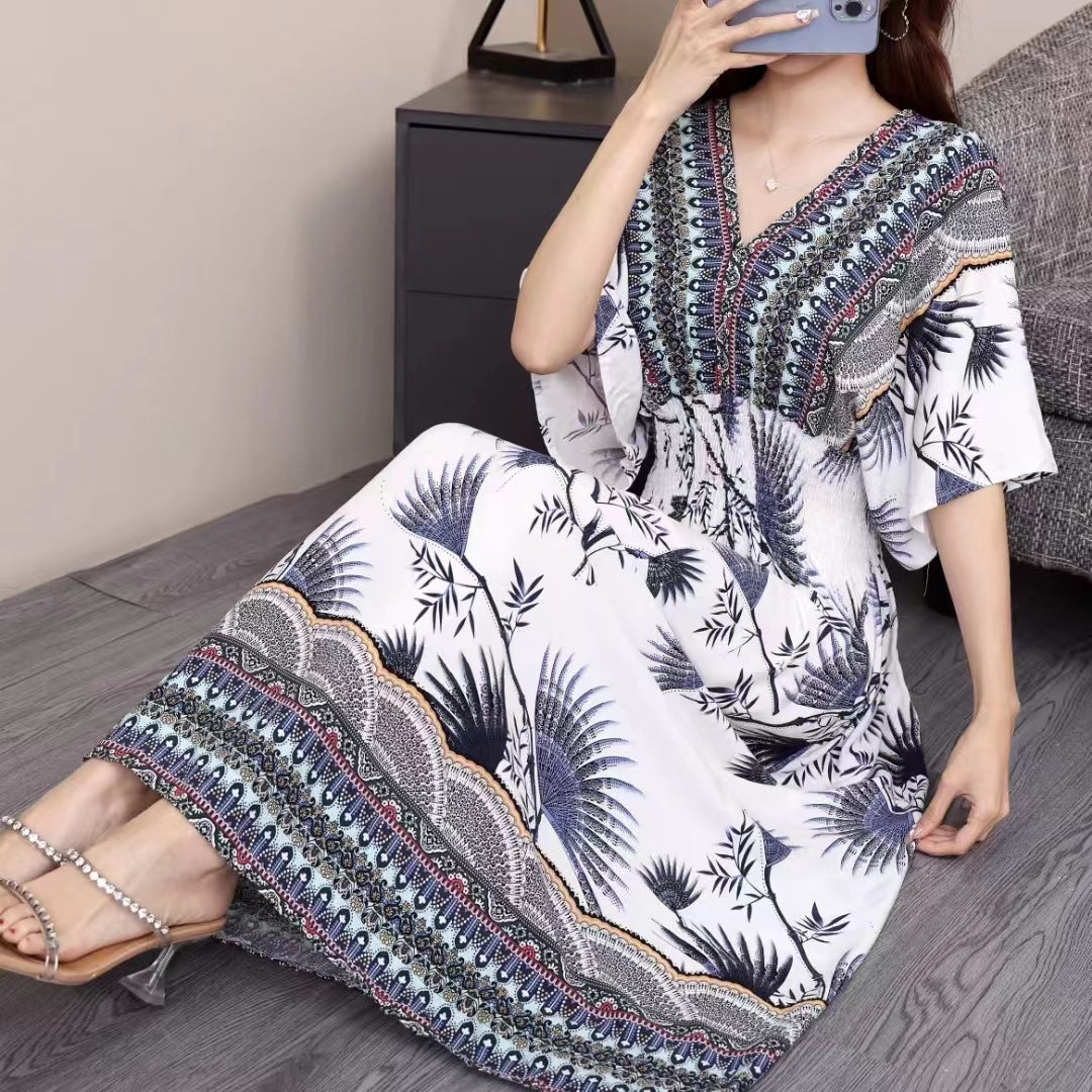 V-neck beach vacation dress