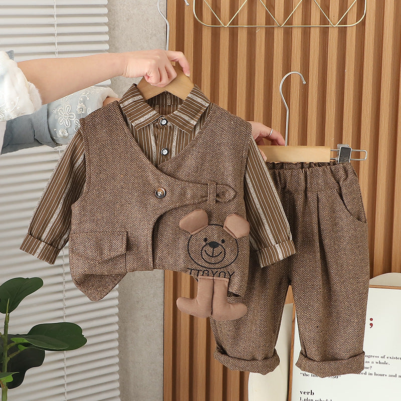 Boys' 3-Piece Cartoon Bear Vest Set