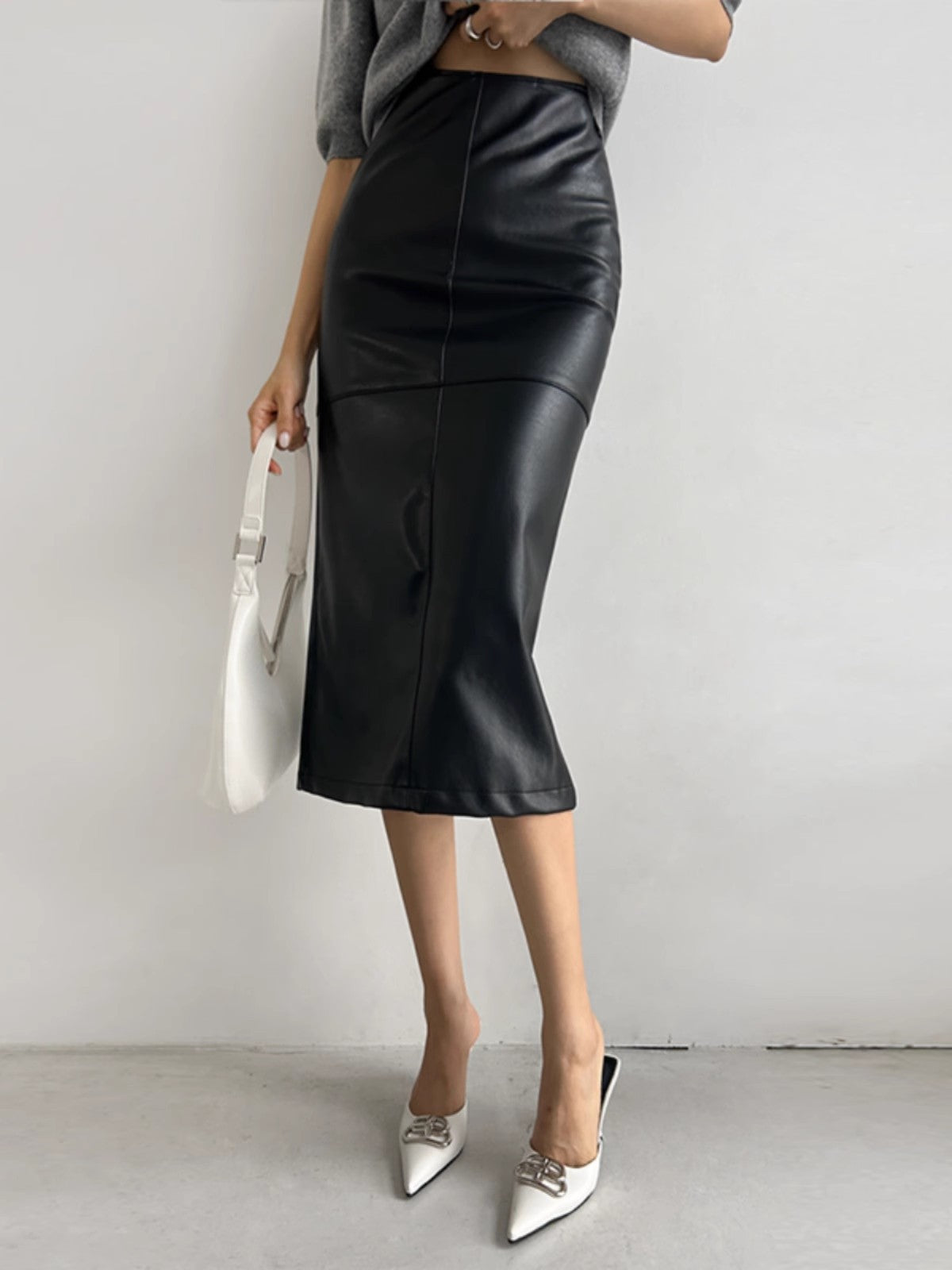Women's High Waist PU Leather Pencil Skirt
