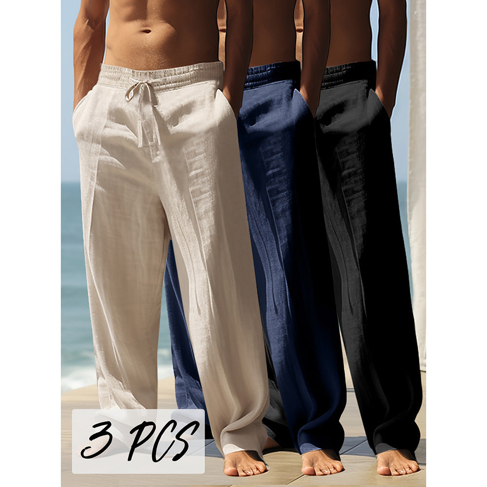 Men's Straight Leg Casual Pants with Drawstring Waist