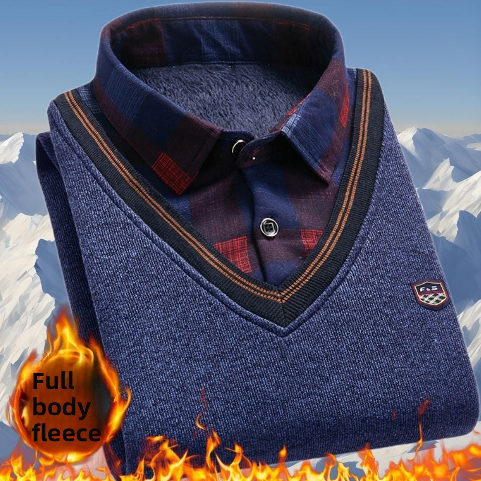 Winter fleece knitted sweater - fake two pieces