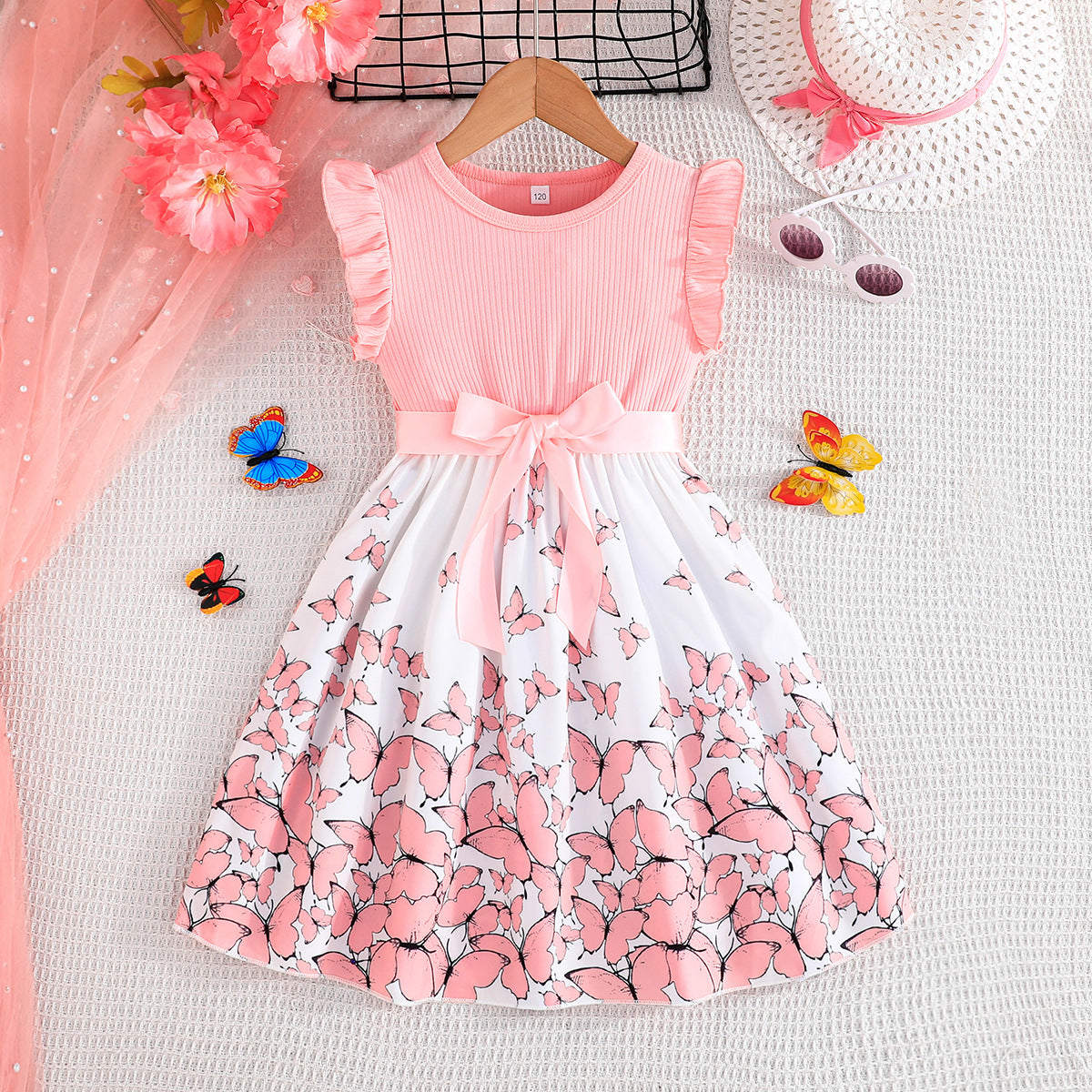 Girls' Flutter Sleeve Butterfly Print Dress
