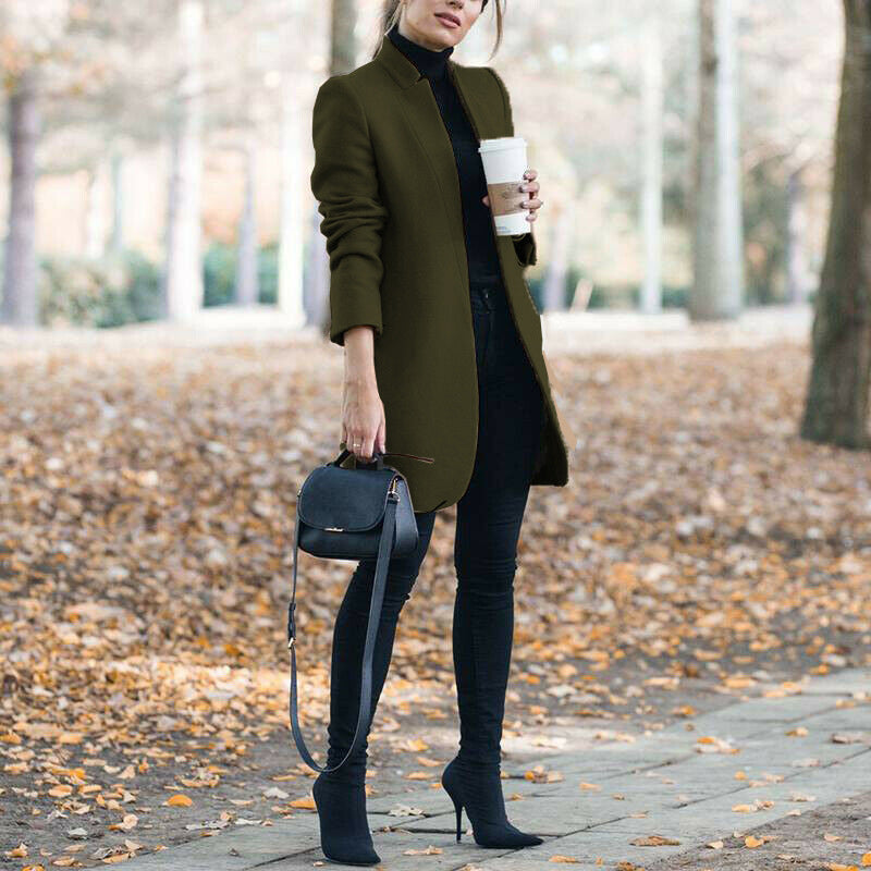 Solid color stand collar wool coat