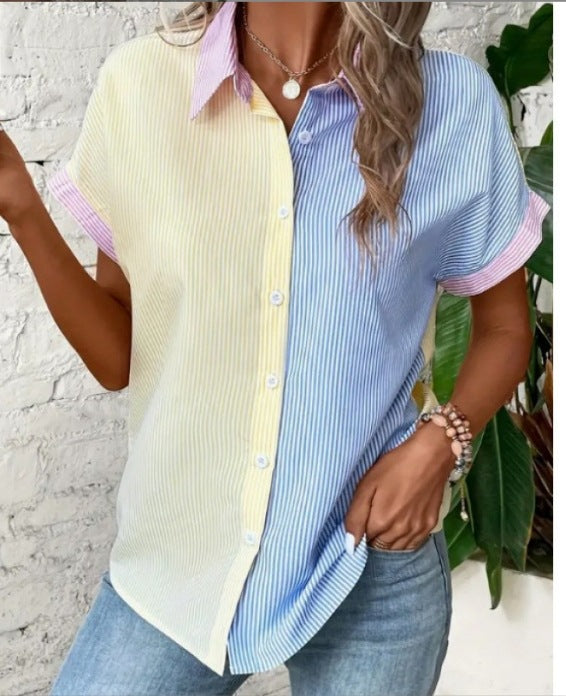 Dragonfly Flower Print Short-Sleeved Shirt