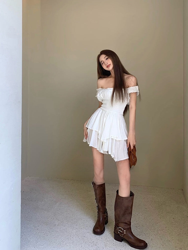 One-shoulder sleeveless suspender dress for women