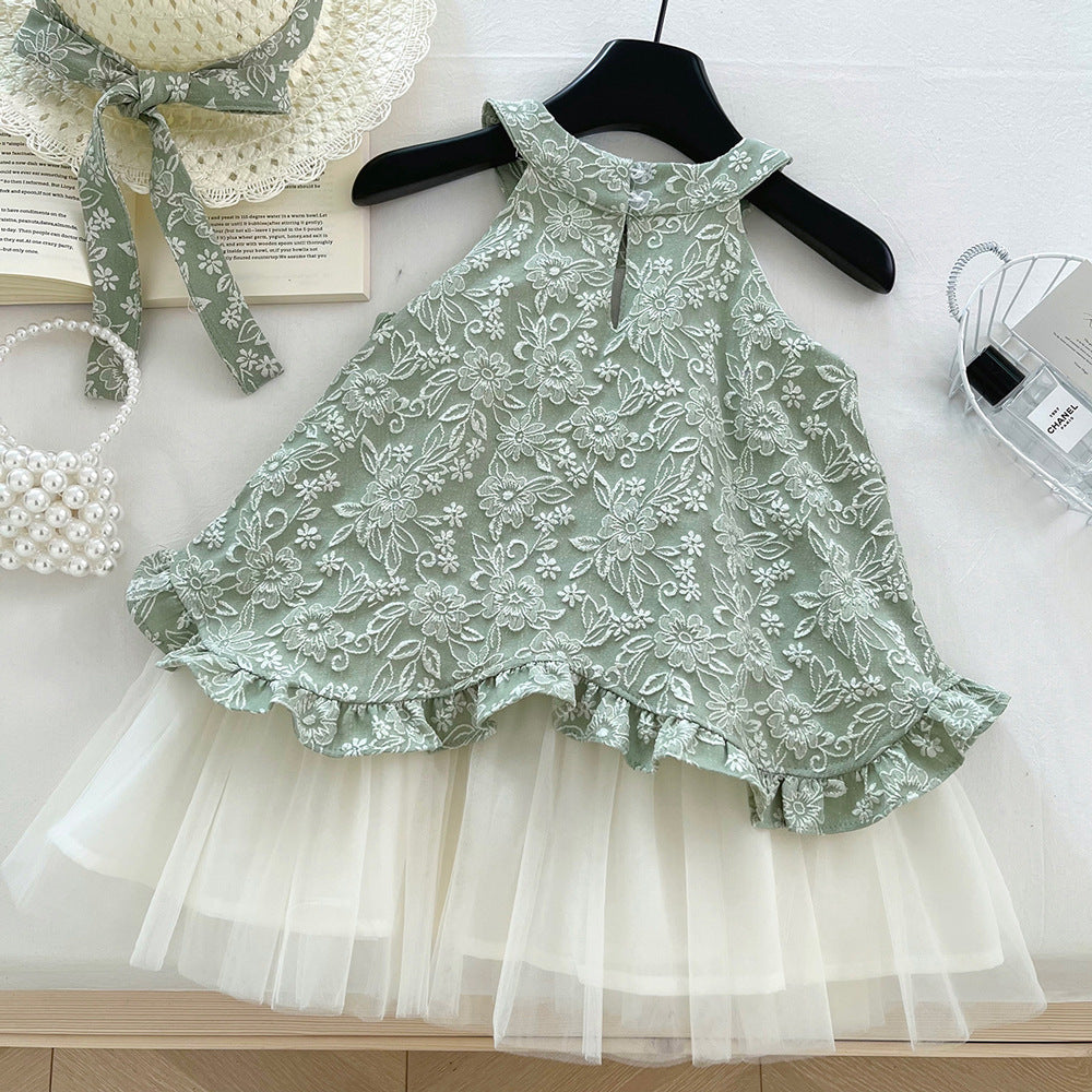 Girls' Sleeveless Mesh Princess Dress with Hat