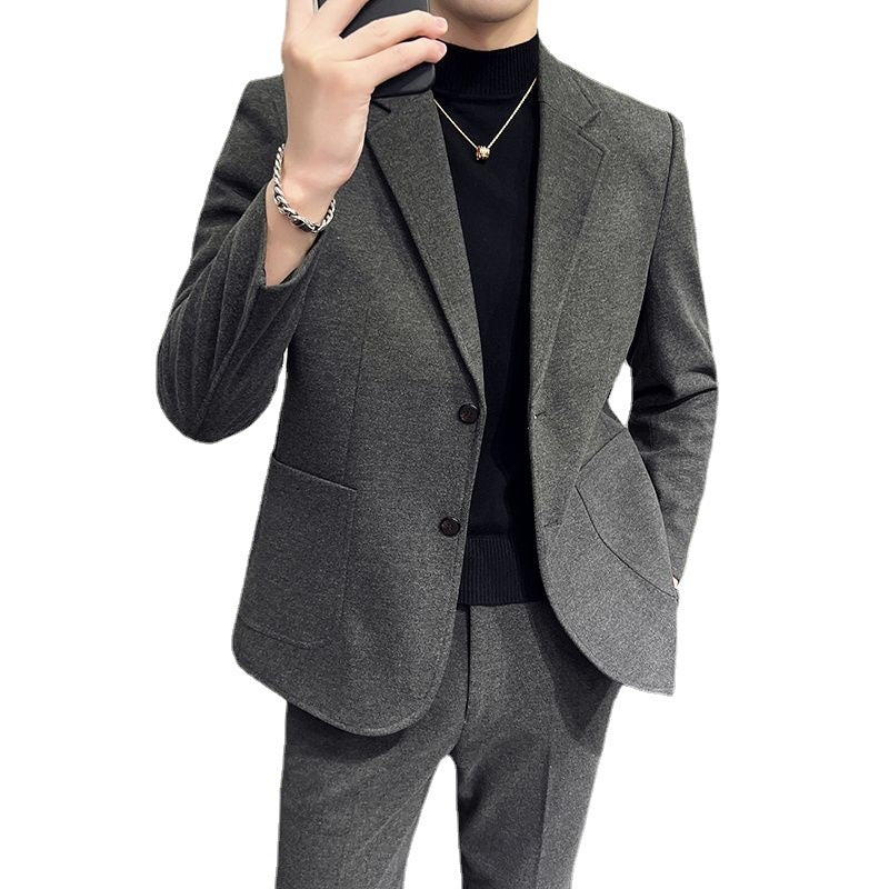 Men's Slim Fit Wool Blend Suit Two-Piece Set