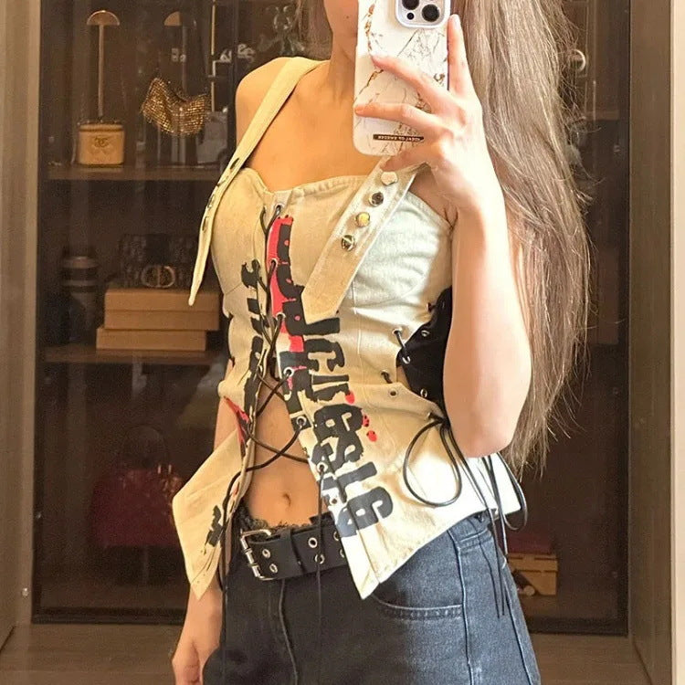 Adjustable Lace-Up Slim Fit Vest