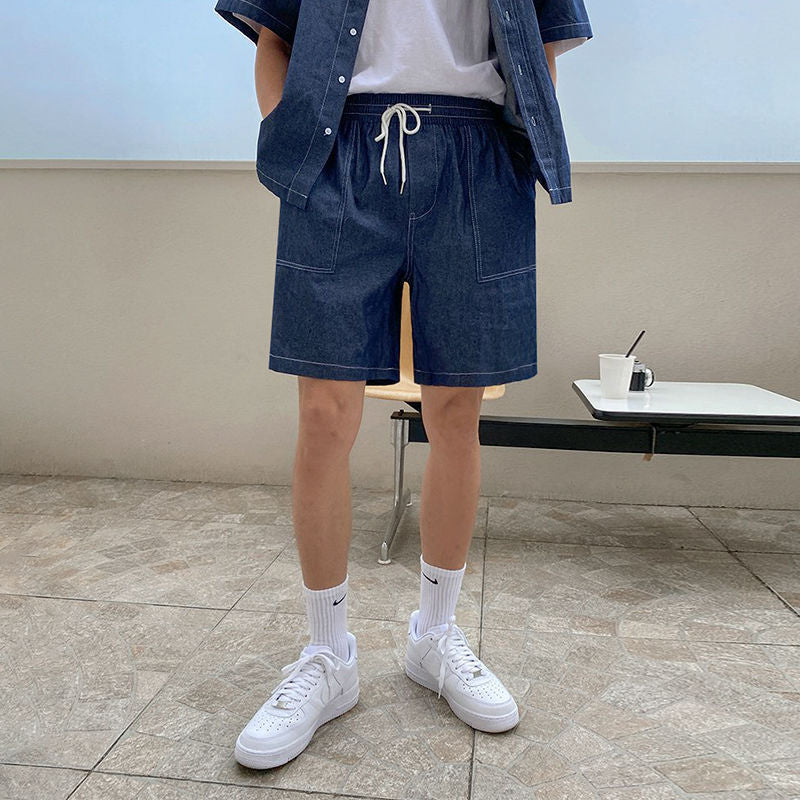 Men's Denim Shirt and Shorts Casual Set