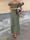 Elegant and slim-fitting short-sleeved long dress