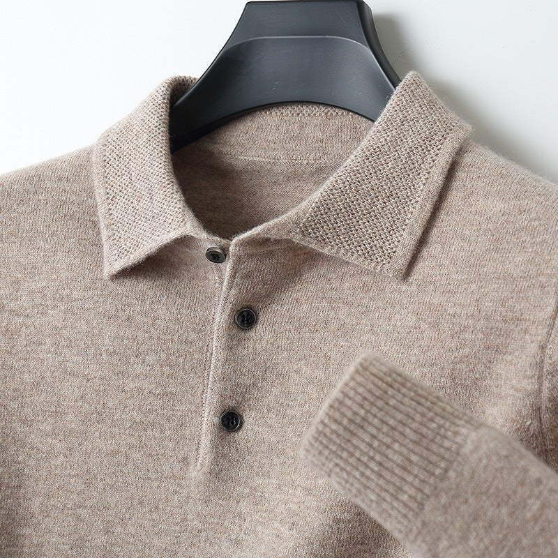 Men's Pure Wool Polo Collar Knit Sweater