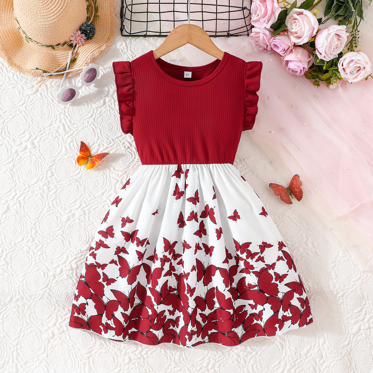 Girls' Flutter Sleeve Butterfly Print Dress