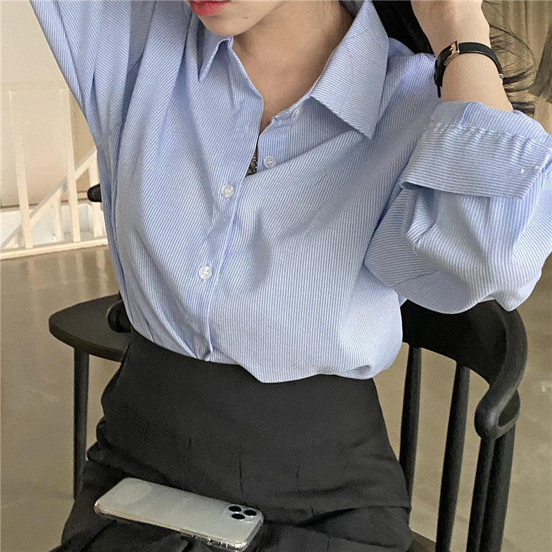 Casual long-sleeved striped shirt