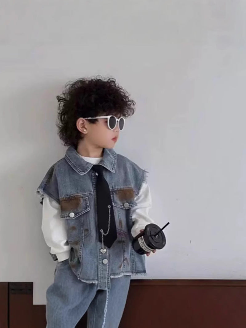 Boy's Denim Vest Set