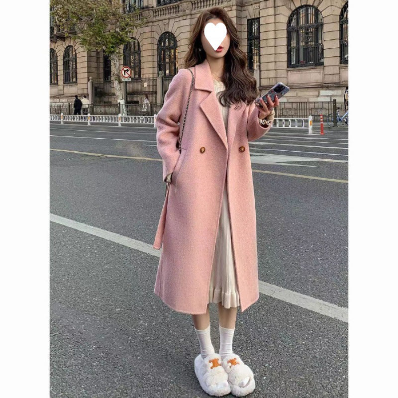 Pink double-faced wool coat