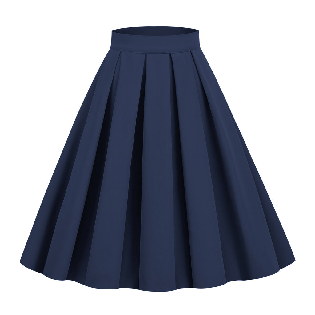 Retro Pleated Midi Skirt with A-Line Silhouette