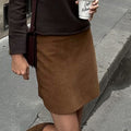 Vintage Brown Knitted Suede High Waist Straight Skirt