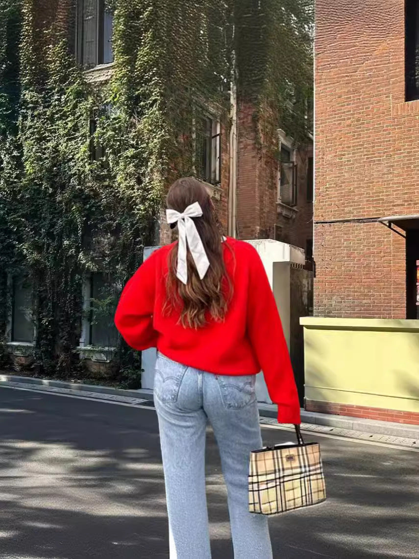 Round-neck loose-fitting pullover long-sleeve