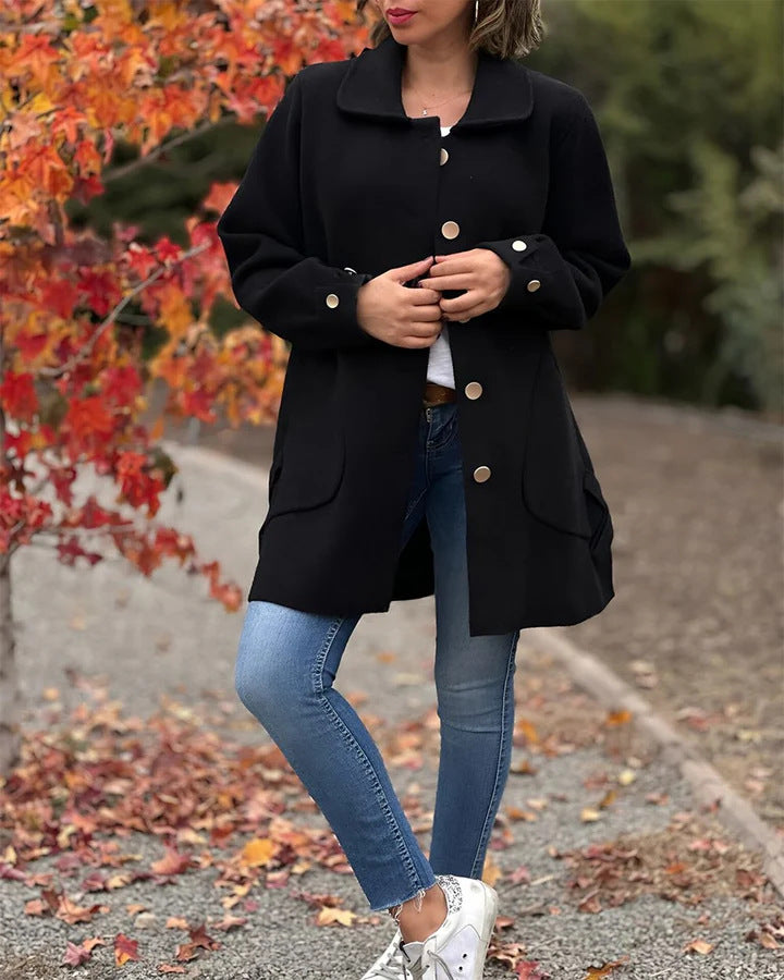 Women's Lapel Bow Woolen Coat