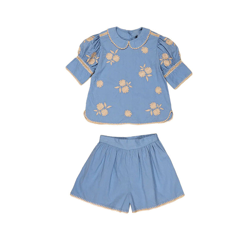 Girls' Summer Two-Piece Outfit with Floral Design