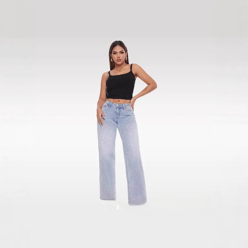 Women's Washed Loose Micro-Flared Mid-Rise Jeans