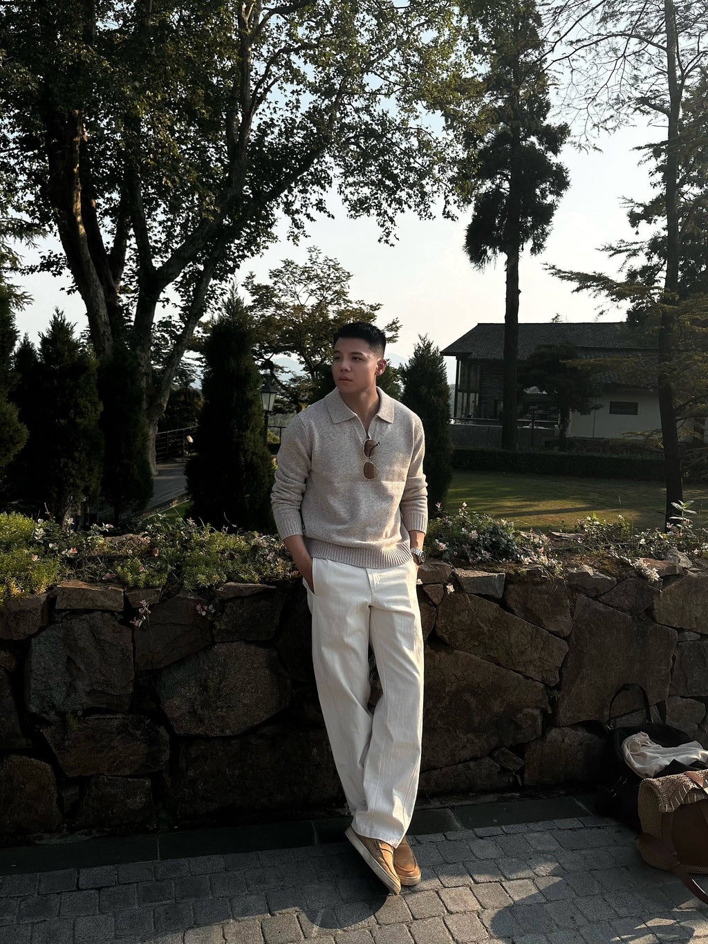 Herringbone Pure Cotton Commuter Trousers