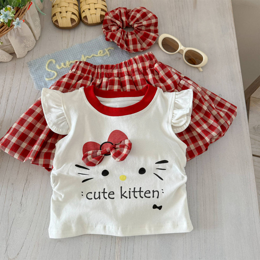 Girls' Bow Sleeve Top and Skirt Set