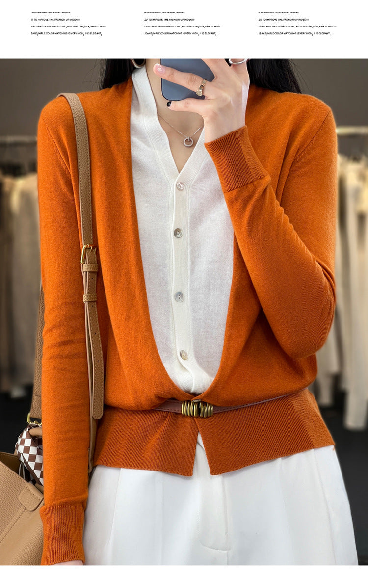 Women's V-neck Two-tone Knit Cardigan