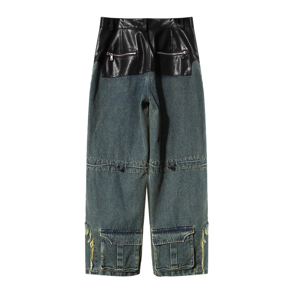 Men's Straight Workwear Pants with PU Leather Details