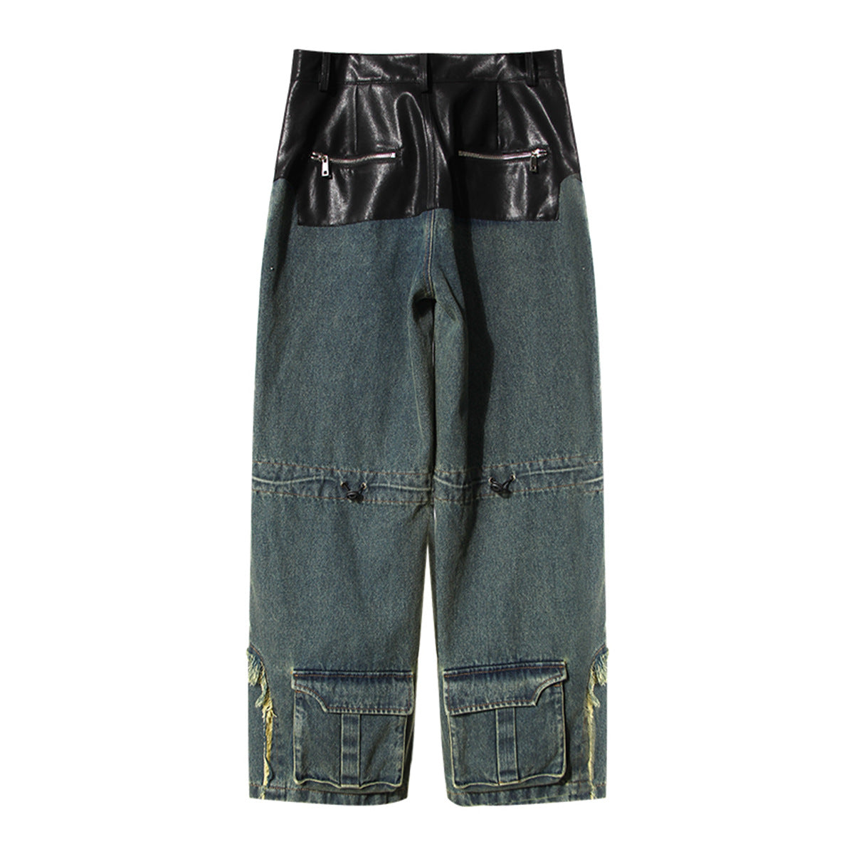Men's Straight Workwear Pants with PU Leather Details