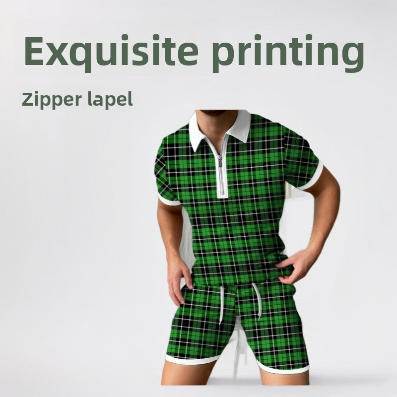 Men's Printed Polo Shirt and Shorts Set