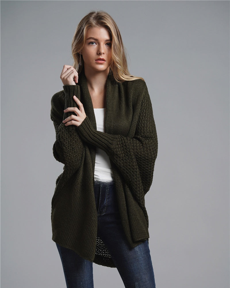 Long and oversized knitted cardigan in large size