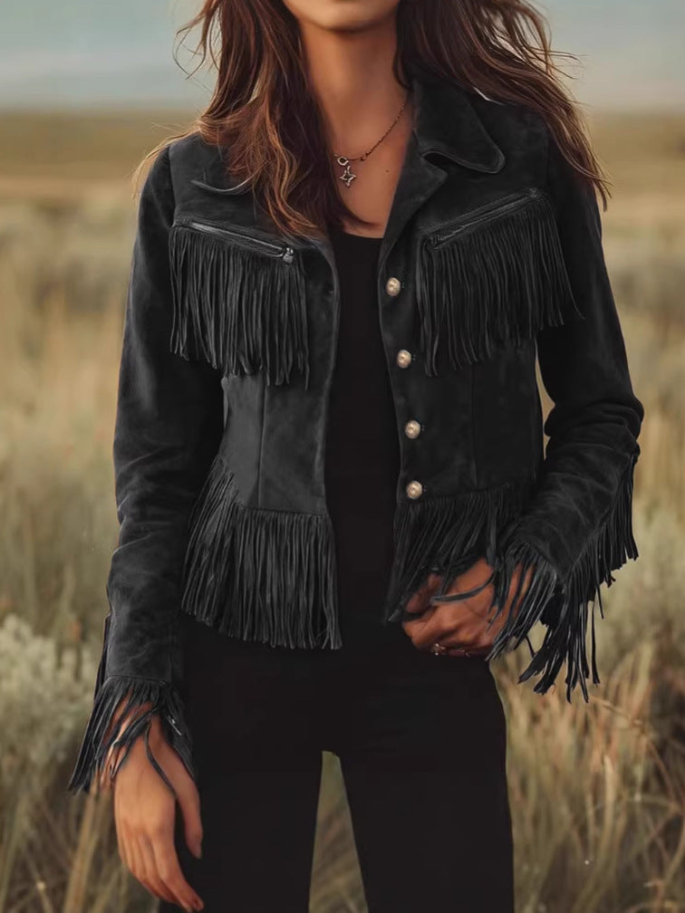 Solid color lapel short slim-fit women's jacket