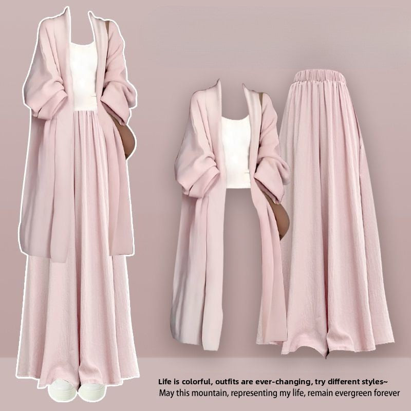 Women's pants suit - Three-piece set cardigan, camisole, and culotte trousers