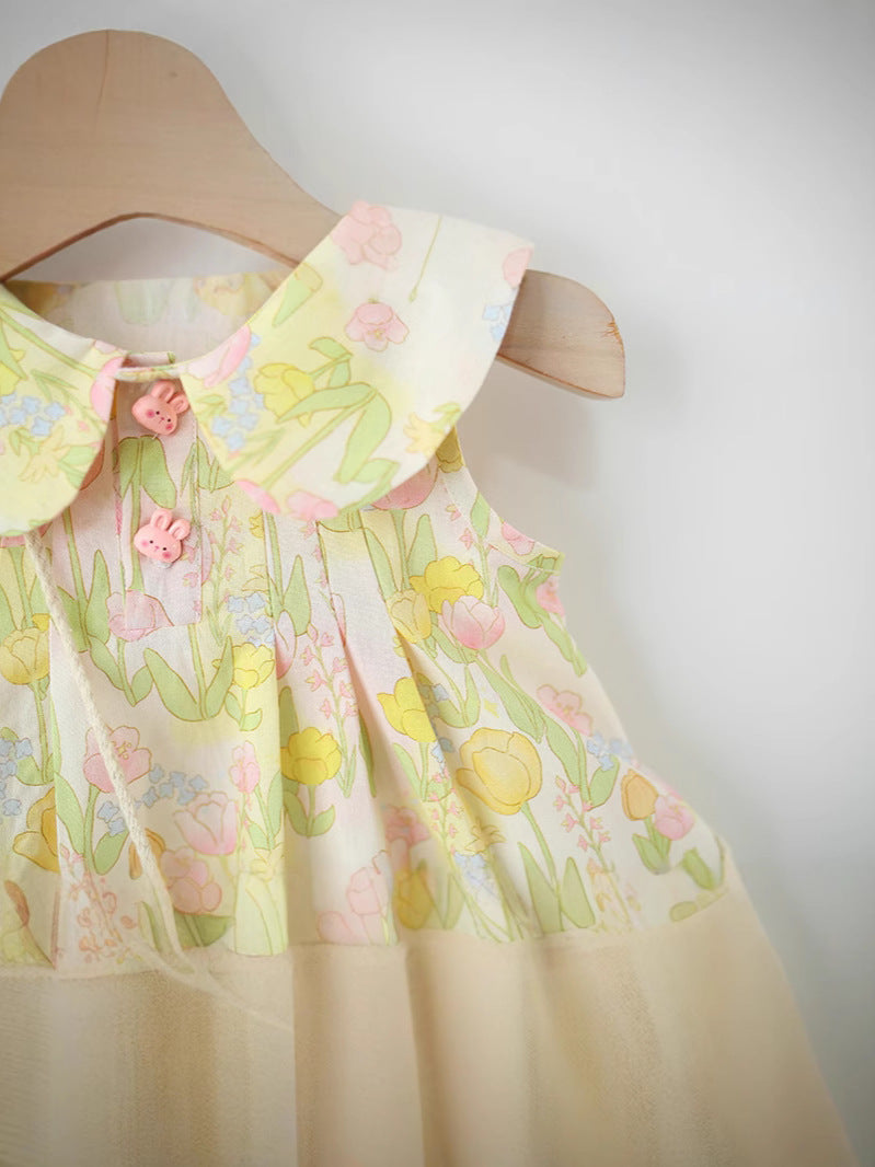 Girls' Floral Sleeveless Cotton Dress