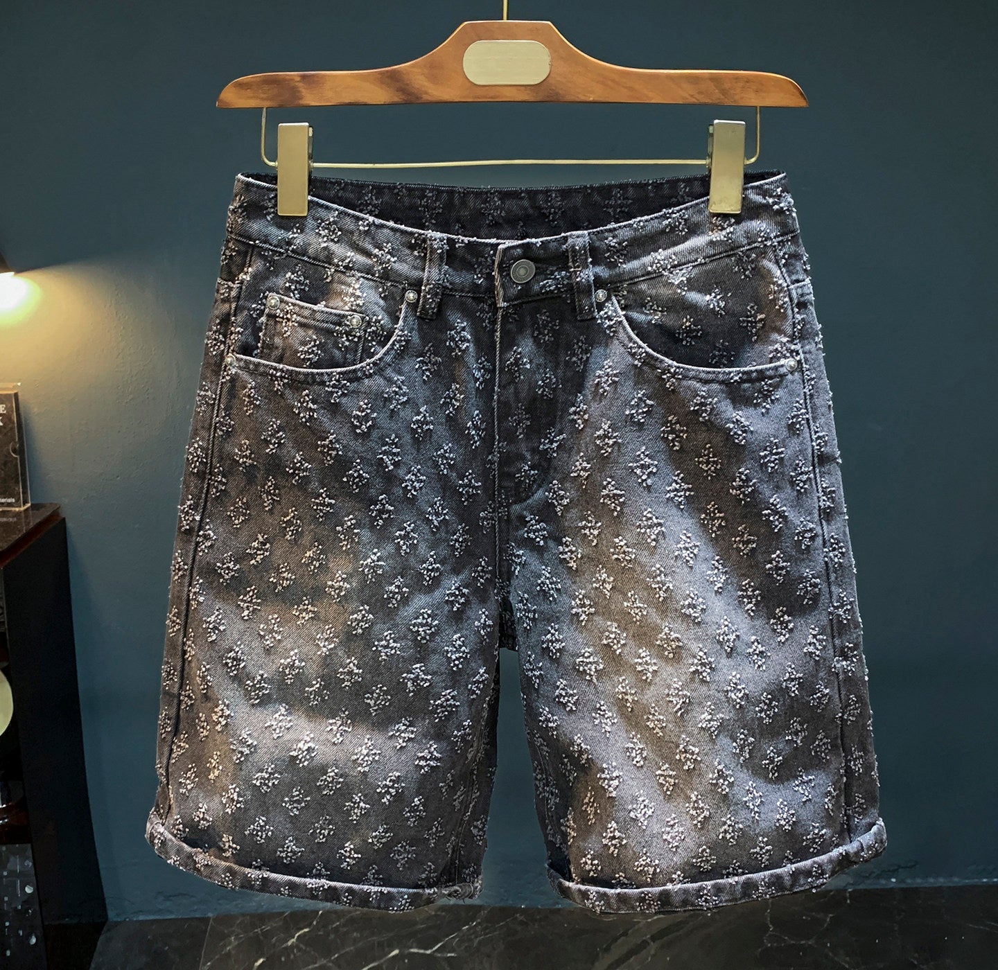 Loose Fit Washed Denim Shorts for Men