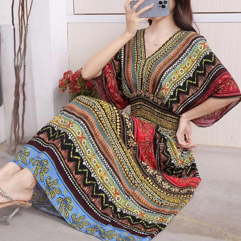 V-neck beach vacation dress