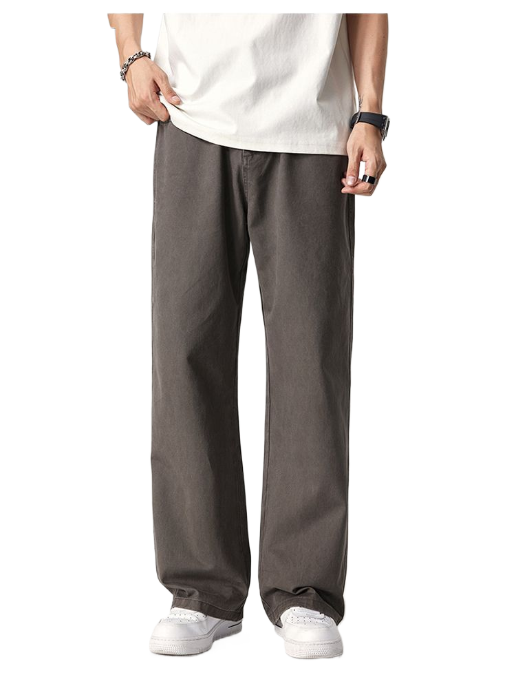 Men's straight-leg cotton pants with elastic waistband