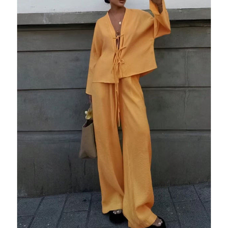 Stylish belted shirt and trousers set