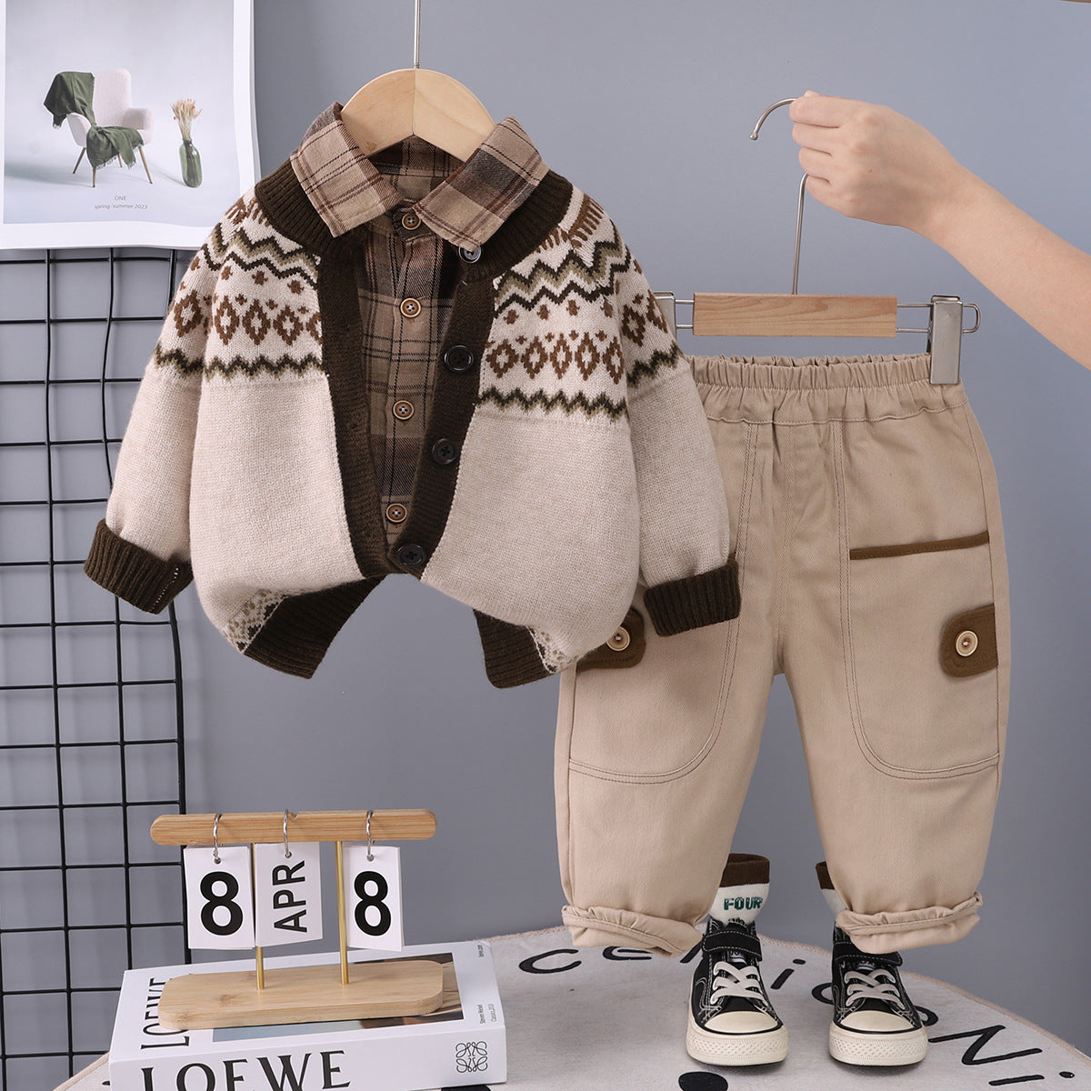 Boys Knitted Cotton Cardigan Plaid Shirt